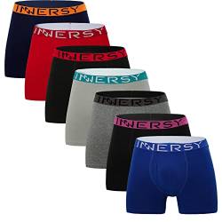 INNERSY Herren Unterhosen Boxershorts mit Eingriff Unterwäsche Männer Lang Retroshorts 7 Pack (XS, Bunt mit Kontrastpaspelierung) von INNERSY