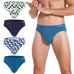 INNERSY Herren Unterhosen Slip Männer Sport Slips Atmungsaktive Pants Unterwäsche Mehrpack 4 (S, Blau/Marine/2 Geometrischer Druck) von INNERSY
