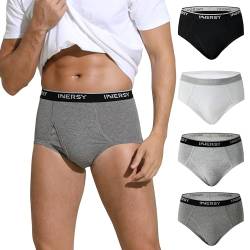 INNERSY Herren Unterhosen mit Eingriff Baumwolle Slip Atmungsaktiv Männer Unterwäsche 4 Pack (XXL, Schwarz/Weiß/Grau/Dunkelgrau) von INNERSY