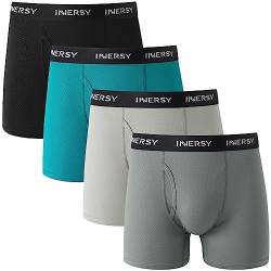 INNERSY Herren Unterhosen mit Eingriff Männer Boxershorts Atmungsaktive Hipster Trunks 4er Pack (M, Schwarz/Blau/Dunkelgrau/Hellgrau) von INNERSY