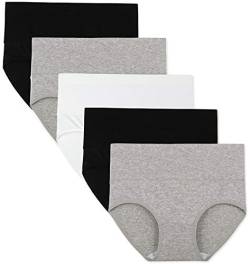 INNERSY High Waist Unterhose für Damen Baumwolle Taillenslip Schwarz Weiß Grau Panties Mehrpack 5 (L, Schwarz/Weiß/Grau) von INNERSY