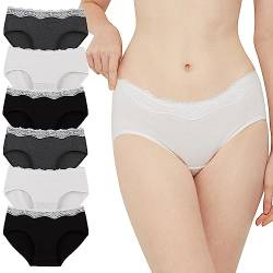 INNERSY Hipster Unterwäsche Damen mit Spitze Weich Baumwolle Slips 6er Pack (42, Schwarz/Weiß/Grau) von INNERSY