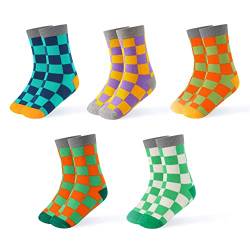 INNERSY Kinder Socken Jungen Mädchen Mittelhohe Strümpfe Baumwolle Bunte Kindersocken Pack of 5 (35-38, Mehrfarbig Karierte) von INNERSY