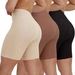 INNERSY Kurze Radlerhose Damen Leggings Kurz Unter Kleidern Chub Rub Shorts Radlershorts 3 Pack (XXL/46, Schwarz/Beige/Braun) von INNERSY