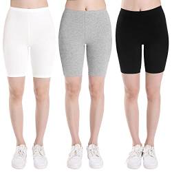 INNERSY Mädchen Radlerhose Baumwolle Leggins Kurz Sport Unterrock Shorts Sommer Slipshorts 3 Pack (8-10 Jahre, Schwarz/Weiß/Grau) von INNERSY