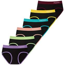 INNERSY Mädchen Unterhosen Baumwolle Teenager Unterwäsche Sport Slip Panty Schwarz 6 Pack (10-12 Jahre, Buntes Schwarz) von INNERSY