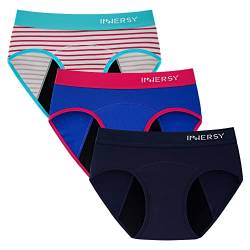 INNERSY Menstruationsunterwäsche Mädchen Perioden Unterwäsche Teens Slip Period Underwear 3er Pack (10-12 Jahre, Marineblau+Royalblau+Streifen) von INNERSY