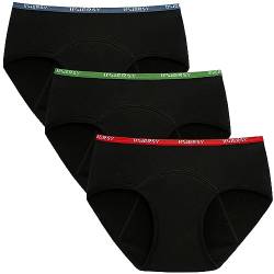 INNERSY Menstruationsunterwäsche Mädchen Schwarz Perioden Unterwäsche Teenager Pantys 3 Pack (12-14 Jahre, Schwarz mit Buntem Bund) von INNERSY