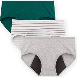 INNERSY Menstruationunterwäsche Damen Period Panties Inkontinenz Unterhosen 3er Pack (M, Grau/Grün/Streifen) von INNERSY
