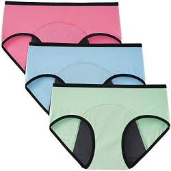 INNERSY Periodenslip Auslaufsicher Schutzslip Menstruation Unterwäsche Period Panties 3er Pack (M, Mädchenhaft Rosa/Himmelblau/Macaron Grün) von INNERSY