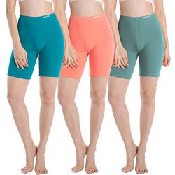 INNERSY Radlerhose Damen Kurz Anti Scheuern Set Hose Sommer Kurze Leggins Unter Kleid Bunt 3 Pack (S, Malachit Blau/Orange/Grün) von INNERSY