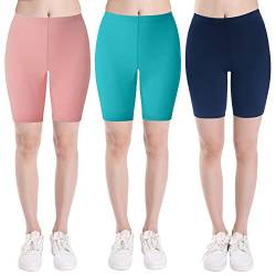INNERSY Radlerhose Mädchen Baumwolle Hose unter Kleid Kurze Leggings Sport Shorts Teenager 3 Pack (12-14 Jahre, Rosa/Marineblau/Grün) von INNERSY