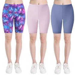 INNERSY Radlerhose Mädchen Shorts Baumwolle Sport Kurze Leggings Kinder Unterrock Sommer 3er Pack (12-14 Jahre, Hellviolett/Graublau/Sternhimmel) von INNERSY