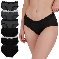 INNERSY Sexy Unterwäsche Damen Spitze Bikinis Baumwolle Taillenslips 6er Pack (36, Schwarz/Grau) von INNERSY