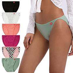 INNERSY Slip Damen Baumwolle Unterhosen Hohes Bein Hipster Unterwäsche Frauen Pantys Mehrpack 6 (XL, Bunter Frühling) von INNERSY