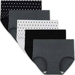 INNERSY Slip Damen High Waist Unterwäsche Baumwolle Nach Kaiserschnitt Unterhose Slips Mehrpack 5 (S, Dot/Grau/Schwarz) von INNERSY