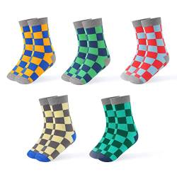 INNERSY Socken Jungen Baumwolle Lustige Kindersocken Mittellange Teenager Mädchen Socken 5 Paar (27-30, Buntes Karierte) von INNERSY