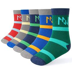 INNERSY Socken Kinder Gestreifte Socken Jungen Baumwolle Bunte Kindersocken Mädchen Stripe 5 Paar (23-26, Gestreift Mehrfarbig) von INNERSY