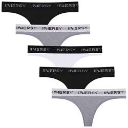 INNERSY String Tanga Damen Baumwolle Sport Unterwäsche Black White Mehrpack 5er Pack (36, 2 Schwarz/2 Grau/1 Weiß) von INNERSY