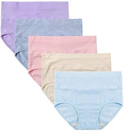 INNERSY Taillenslip Damen Baumwolle Unterhose Hoher Taille Grosse Groessen Slips 5 Pack, XL, Colour 5 von INNERSY