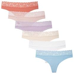 INNERSY Tanga Damen Baumwolle Hipster String Spitze Sexy Unterwäsche Frauen Strings Mehrpack 6 (L, Macaron Mehrfarbig) von INNERSY