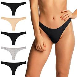 INNERSY Tanga Damen Baumwolle Schwarz String Mehrpack Hautfarben Sexy Strings für Frauen 5er Pack (36, 3 Schwarz/1 Beige/1 Grau) von INNERSY