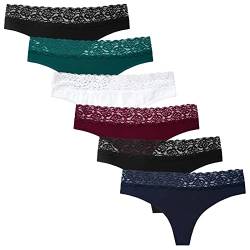 INNERSY Tangas Damen Sexy String für Frauen Spitzen Unterwäsche Baumwoll Strings Mehrpack 6 (L, Beliebt Mehrfarbig) von INNERSY