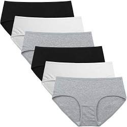 INNERSY Unterhose Baumwolle Damen Schwarz Weiß Bikinis Taillenslips 6er Pack (L/42 EU, Grau/Schwarz/Weiß) von INNERSY