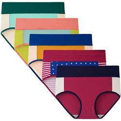 INNERSY Unterhosen Damen Baumwolle High Waist Slip Bunt Hüftslip Kaiserschlüpfer Mehrpack 5 (L, Mehrfarbig/1 Druckfarben) von INNERSY