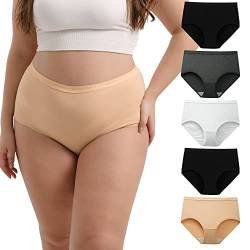 INNERSY Unterhosen Damen Baumwolle Schlüpfen Große Größen High Waist Pantys Größe 40-62 5er Pack (52-54, 2 Schwarz/Weiß/Beige/Grau) von INNERSY