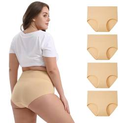 INNERSY Unterhosen Damen Große Größen Beige Baumwollslips Plus Size Unterwäsche Frauen 4 Pack (48-50, Beige) von INNERSY