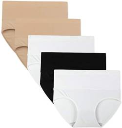 INNERSY Unterhosen Damen Hohe Taille Schlüpfer Baumwolle Sommer Slip Beige Weiß Schwarz 5er Pack (XL, Schwarz/Weiß/Kamel) von INNERSY