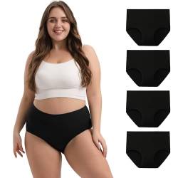 INNERSY Unterhosen Damen Schwarz Schlüpfer Große Größen High Waist Pantys Übergröße 4er Pack (44-46, Schwarz) von INNERSY