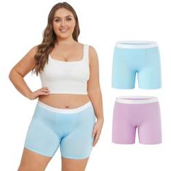 INNERSY Unterhosen Große Größen Damen Micro Modal Boxershorts Unterwäsche Unter Kleid 2er Pack (48-50, Lila/Blau) von INNERSY
