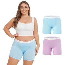 INNERSY Unterhosen Große Größen Damen Micro Modal Boxershorts Unterwäsche Unter Kleid 2er Pack (56-58, Lila/Blau) von INNERSY