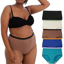 INNERSY Unterhosen Große Größen Damen Taillenslip Baumwoll Unterwäsche Übergröße Slips Mehrpack 5 (48-50, Schwarz+Mehrfarbig mit Kontrastbund) von INNERSY