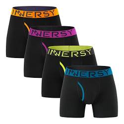 INNERSY Unterhosen Herren Baumwolle Boxershorts Schwarz Sport Unterwäsche Männer Lang 4 Pack (S, Klassisch Schwarz) von INNERSY