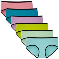 INNERSY Unterhosen Mädchen Baumwolle Hipster Unterwäsche Teenager Bunte Pantys Mehrpack 6 (XL(Mädchen 14-16 Jahre alt), Helle mit Schwarzer Paspelierung) von INNERSY