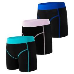 INNERSY Unterhosen Mädchen Schwarz Boxershorts Baumwolle Shorts Unterwäsche 140-170 3er Pack (8-10 Jahre, Schwarz mit Bunter Taille) von INNERSY