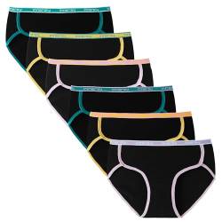 INNERSY Unterhosen Mädchen Schwarz Unterwäsche Teenager Baumwolle Sport Hipster Pantys 6er Pack (14-16 Jahre, Schwarz mit Linien) von INNERSY