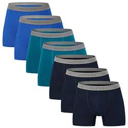 INNERSY Unterhosen Männer Baumwolle Herren Unterhosen Langes Bein Retroshorts Schlüpfer 7 Pack (S, Mehrfarbig für Blau) von INNERSY