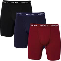 INNERSY Unterhosen Männer Boxershort Herren Langes Bein Unterwäsche mit Eingriff Sport Mehrpack 3 (M, Marineblau/Dunkelrot/Schwarz) von INNERSY