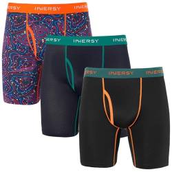 INNERSY Unterhosen Männer Lange Boxershorts Herren Bunt Retroshorts Sports Unterwäsche Mehrpack 3 (L, Dunkelblau/Muster/Schwarz) von INNERSY