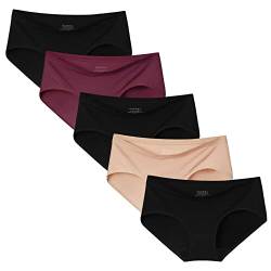 INNERSY Unterwäsche Frauen Mikro Modal Unterhosen Damen Panty Microfaser Schlüpfer Slip 5er Pack(L, 3 Schwarz/1 Weinrot/1 Beige) von INNERSY