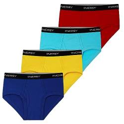 INNERSY Unterwäsche für Jungen Stretch Baumwolle Slip Jungs Unterhosen Bunte Slips Mehrpack 4 (116-122, Bunt Mehrfarbig) von INNERSY