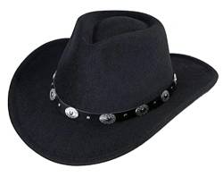 INOGIH Damen Herren Western Cowboy Cowgirl Hut Fedora mit Pull-on Verschluss Outdoor Breite Krempe Fedora Hut, Schwarzes Design6, Medium von INOGIH