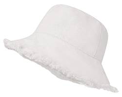 INOGIH Eimer Hut aus gewaschener Baumwolle, gewaschen, für den Sommer, Fischerhut, breit, einfarbig, (Umfang des Hutes: 56 - 58 cm), Weiß, 56/58 von INOGIH