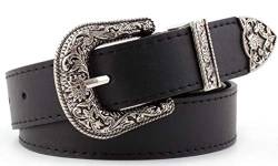 INOGIH Western-Leder-Gürtel-Damen Vintage Taillengürtel mit ausgehöhlter Blumenschnalle, Schwarz von INOGIH