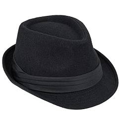 Klassischer Manhattan Strukturierter Trilby Fedora Hut für Damen Kurze Krempe Gangster Trilby Fedora Hut (Größe 7 1/4), Schwarz, MEDIUM von INOGIH