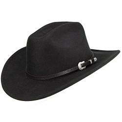 INOGIH Westernhut für Damen und Herren, Cowboy- und Cowgirl-Hut, Fedora-Hut mit Pull-On-Verschluss, breite Krempe, Fedora-Hut, Schwarzes Design2, MEDIUM von INOGIH